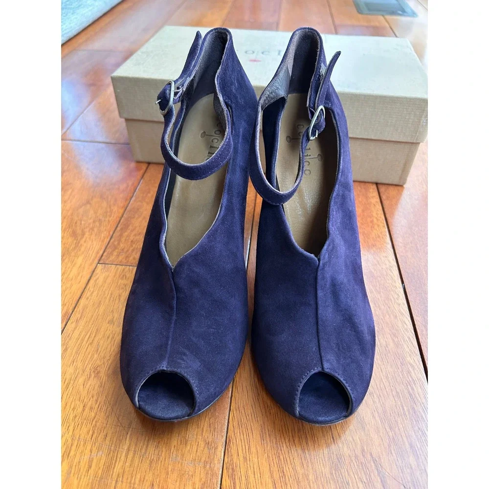 Coclico Purple Suede Peep Toe Mary Jane Heels Size 38.5 US 8 Made in Spain‎